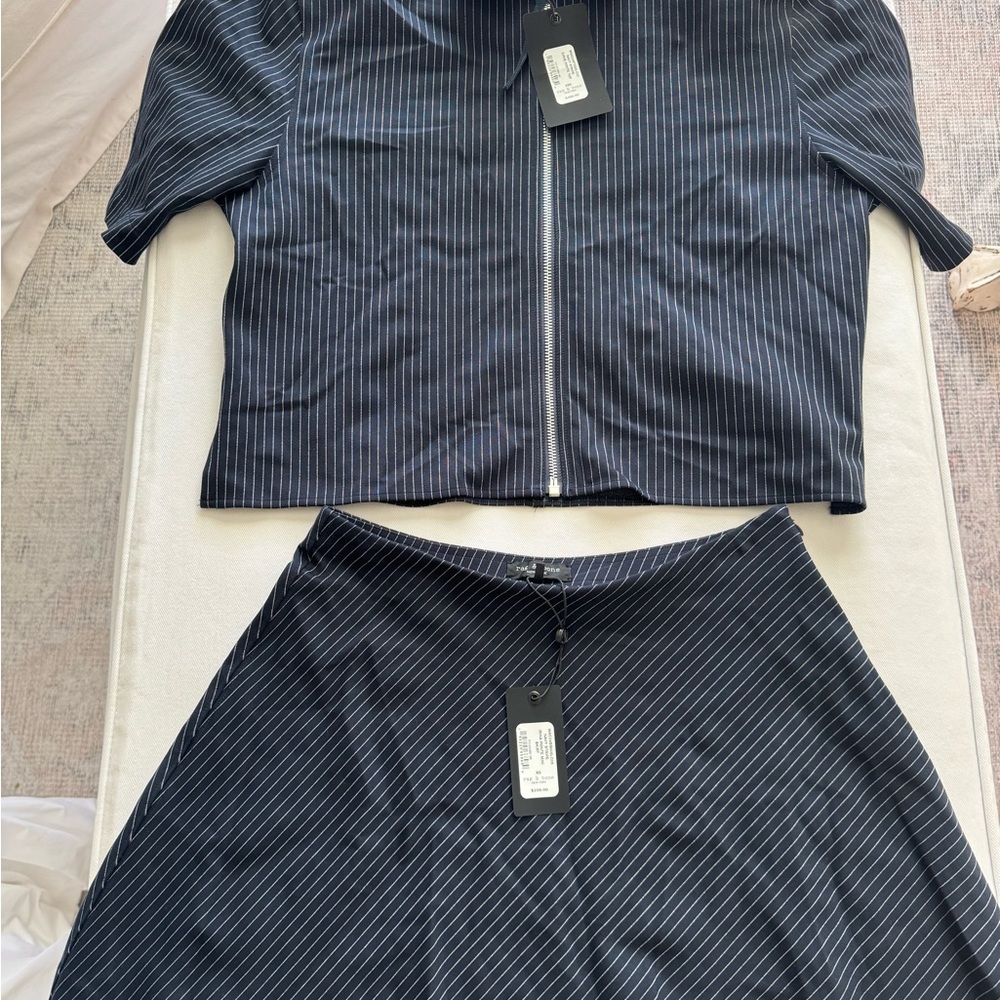 Rag & Bone Navy Pinstripe Midi Skirt